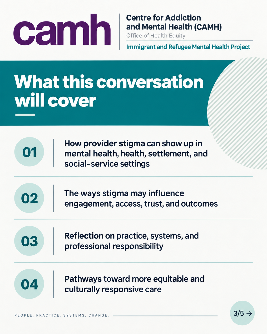 What this conversation will cover — four topics: how provider stigma shows up, ways stigma influences outcomes, reflection on practice, pathways toward equitable care