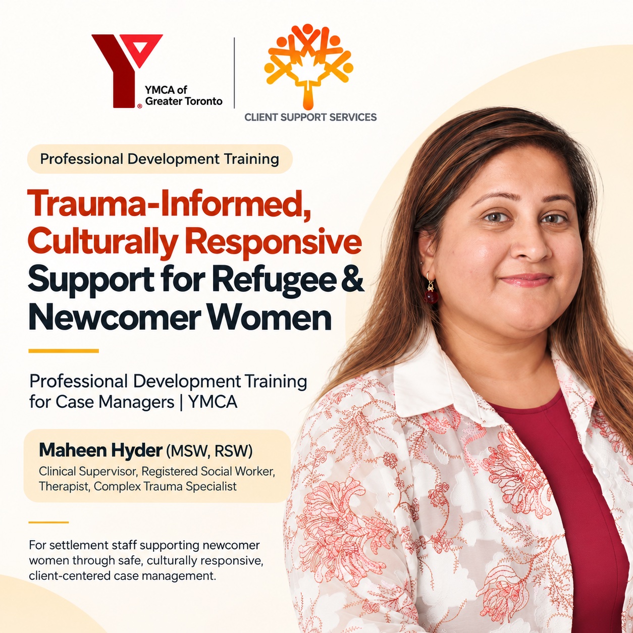 Trauma-Informed, Culturally Responsive Support for Refugee and Newcomer Women — YMCA training, September 18, 2026